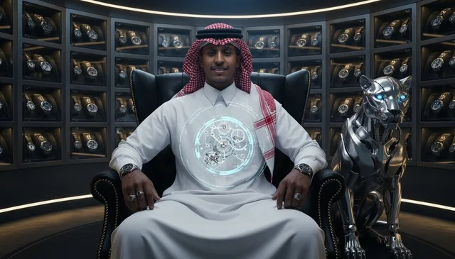 Saudi Man with Luxury Watch Collection and Robot Panther