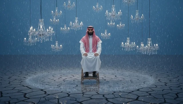Saudi Man in Traditional Dress with Hanging Chandeliers