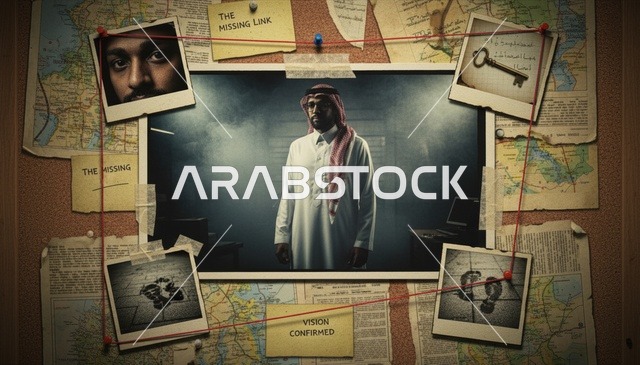 لوحة تحقيقات جنائية لرجل سعودي مع خرائط وأدلة متنوعة