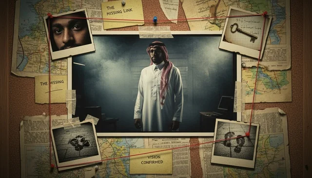 Saudi Man Investigation Board with Evidence and Maps