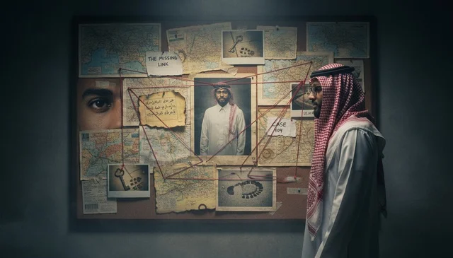 رجل سعودي يحقق في أدلة على لوحة تحقيقات