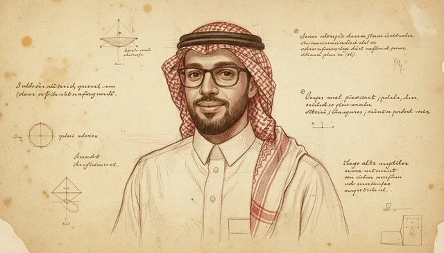 بورتريه رجل سعودي على ورق علمي قديم