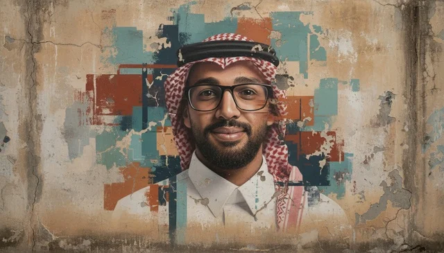 Saudi Man in Traditional Attire with Digital Art