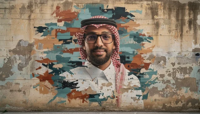 جدارية لرجل سعودي بالزي التقليدي على حائط