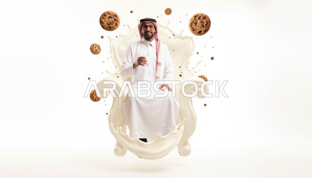 رجل سعودي يجلس على عرش من الحليب مع الكوكيز
