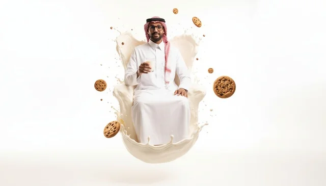 Saudi Man in Milk Splash with Chocolate Cookies