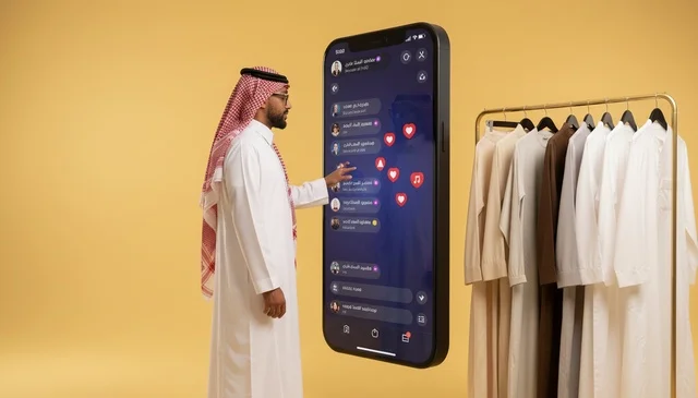 Saudi Man Online Shopping with Large Smartphone Saudi Man Online Shopping with Large Smartphone