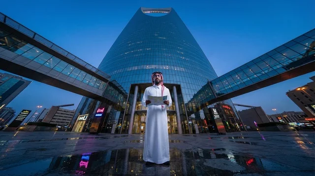 Saudi Man at Kingdom Centre Riyadh Blue Hour