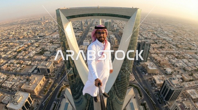 سيلفي رجل سعودي فوق برج المملكة في الرياض