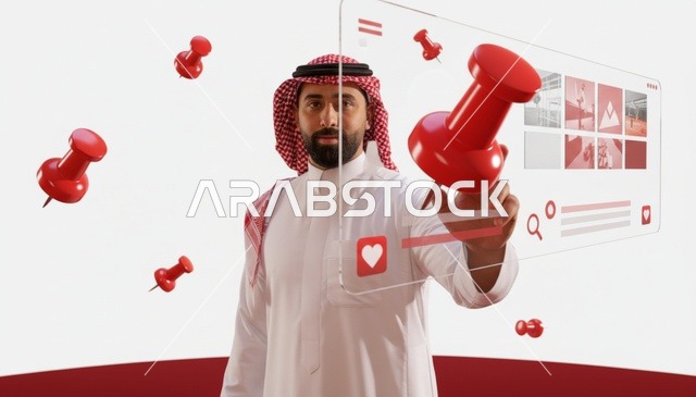 رجل سعودي يتفاعل مع واجهة رقمية افتراضية