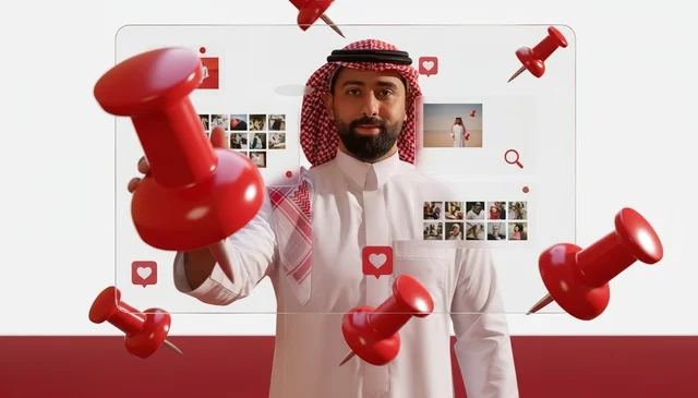 Saudi Man with Social Media Digital Interface and Pins