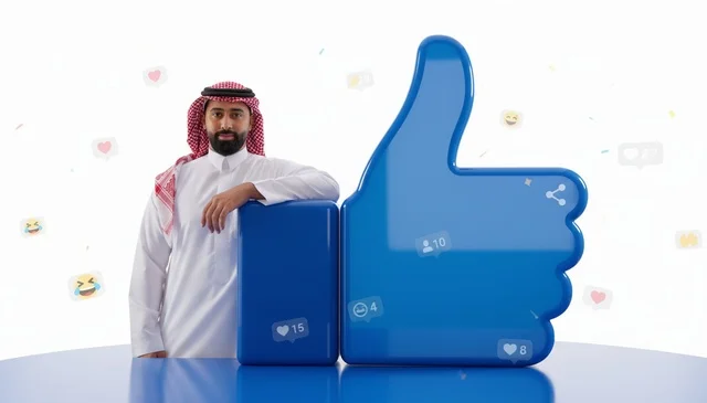 رجل سعودي مع أيقونة إعجاب وسائل التواصل الاجتماعي
