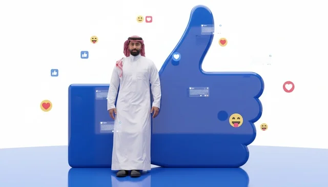 Saudi Man with Social Media Like Icon and Emojis