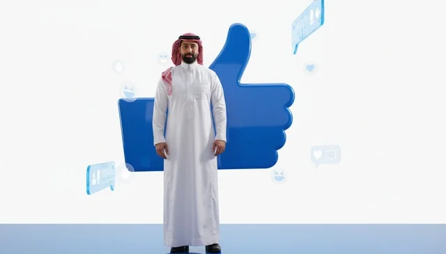 رجل سعودي مع أيقونة إعجاب لوسائل التواصل الاجتماعي