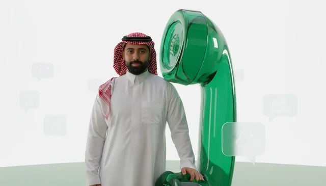 Saudi Man with Large Green Telephone Icon