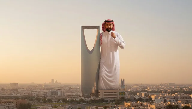 Giant Saudi Man at Kingdom Centre Riyadh Sunset