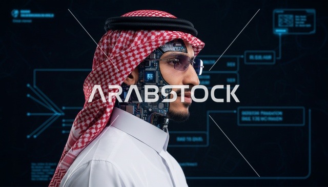 رجل سعودي مدمج مع تقنيات الذكاء الاصطناعي والروبوتات