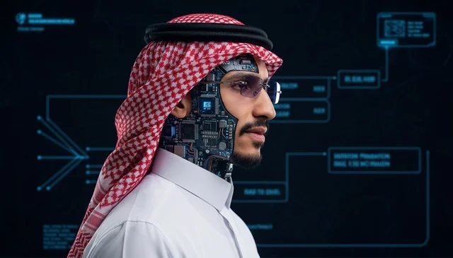 Saudi Man Integrated with AI and Future Robotics