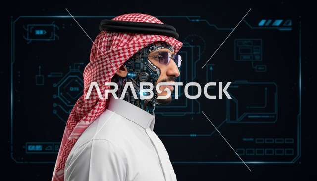 رجل سعودي سايبورغ مع واجهة ذكاء اصطناعي