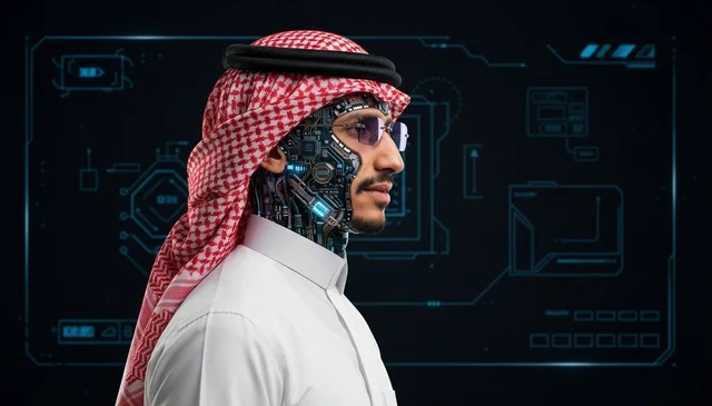 رجل سعودي سايبورغ مع واجهة ذكاء اصطناعي