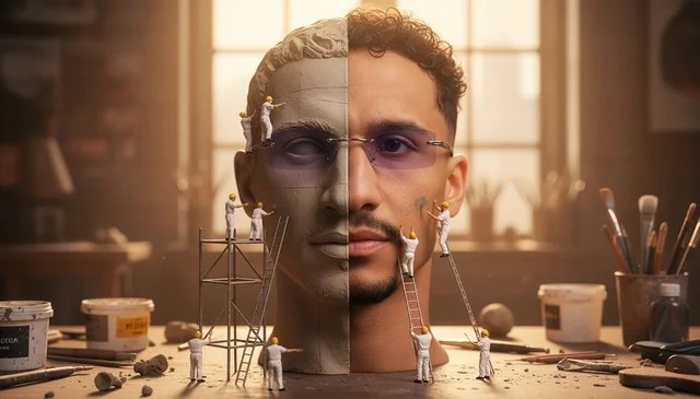 Surreal Arab Man Sculpture Concept in Artist Studio