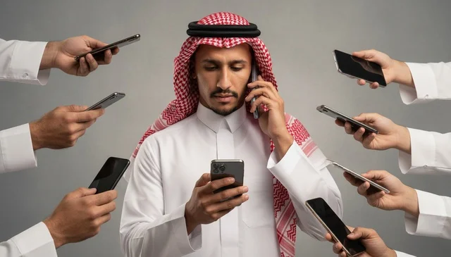 Saudi Man with Multiple Smartphones Studio Shot