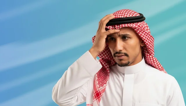 Stressed Saudi Man in Traditional Thobe and Shemagh