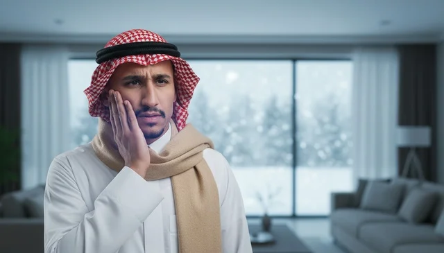 رجل سعودي بالزي التقليدي يعاني من ألم الأسنان
