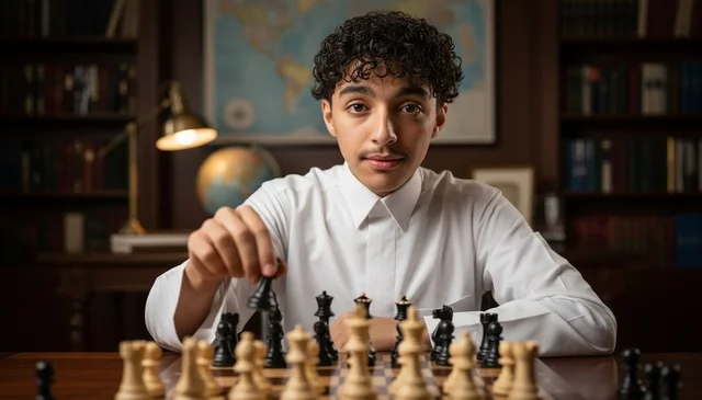 Saudi Man in White Thobe Playing Chess in Library