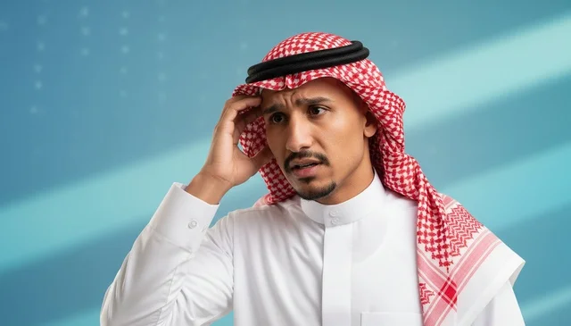 Confused Saudi Man in Traditional Thobe and Shemagh