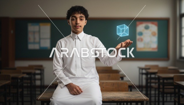 طالب سعودي في فصل دراسي مع تقنية الهولوجرام