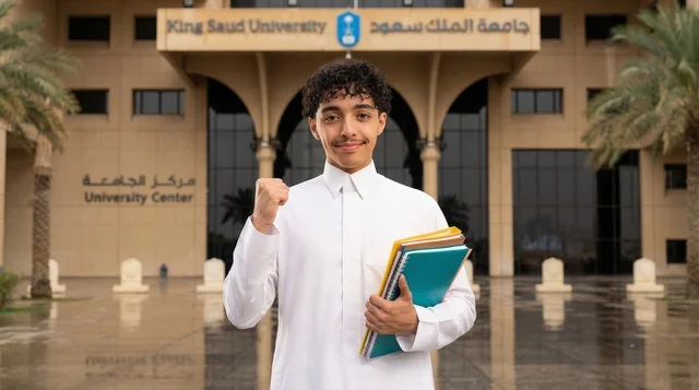 طالب سعودي في جامعة الملك سعود بالرياض يرتدي الثوب