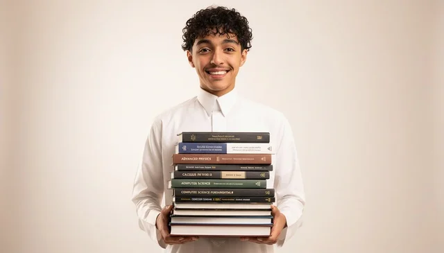 Saudi Man Wearing Thobe Holding Stack of Books