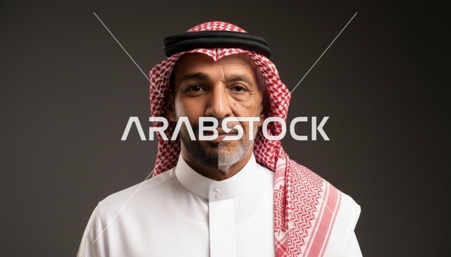 رجل سعودي بالزي التقليدي الثوب والشماغ الأحمر