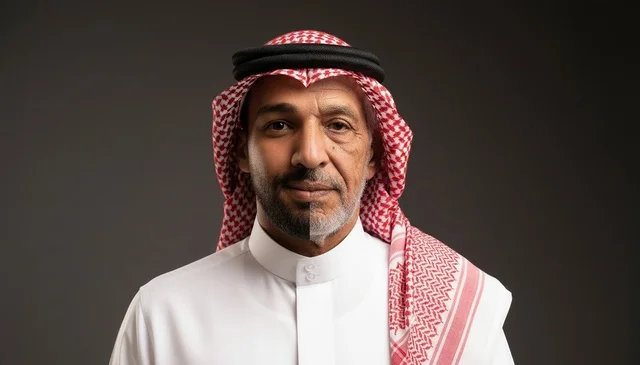 Saudi Man in Traditional Thobe and Red Shemagh