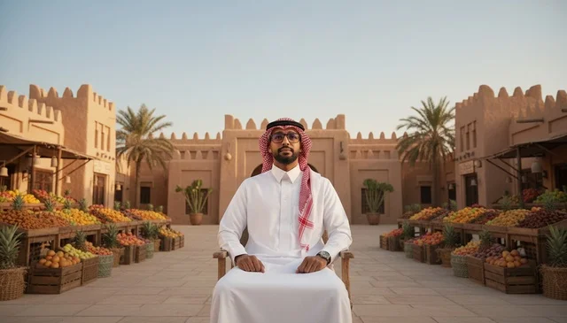 Saudi Man in Traditional Dress at Historical Market