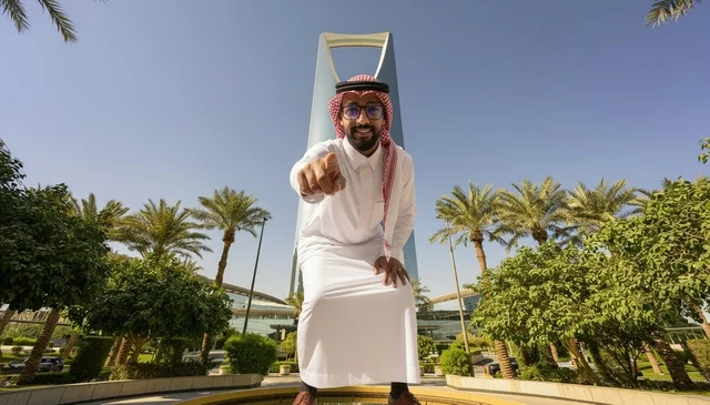 Saudi Man at Kingdom Centre Riyadh Pointing at Camera
