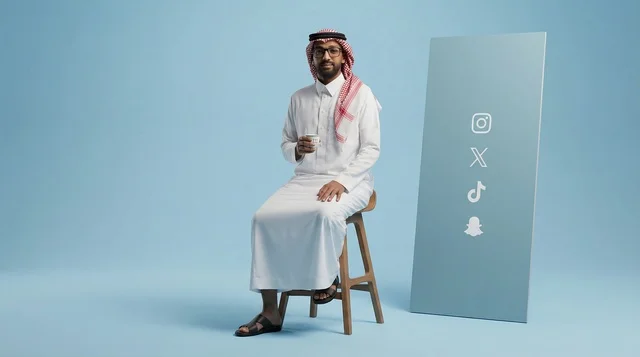 Saudi Man with Social Media Icons in Studio
