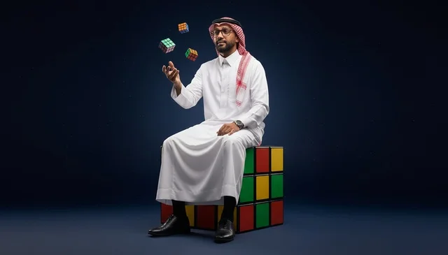 Saudi Man Solving Rubik's Cube Strategy Concept