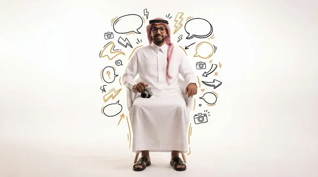 Saudi Photographer with Creative Doodles in Studio