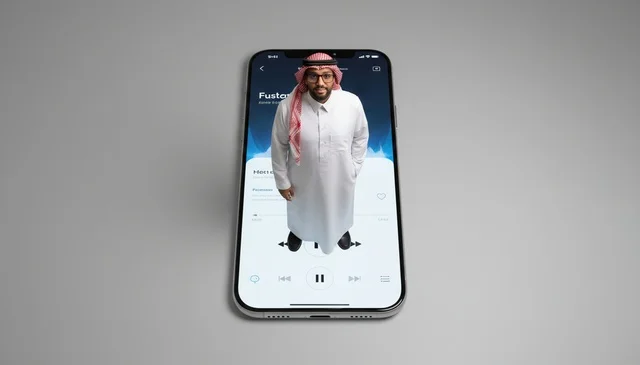 Saudi Man in Traditional Dress on Smartphone Screen Saudi Man in Traditional Dress on Smartphone Screen