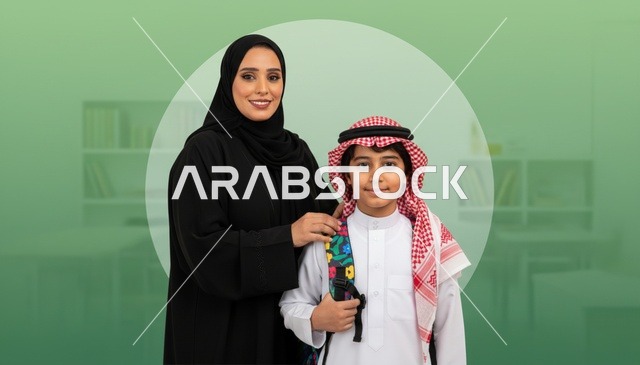 أم سعودية وابنها في موسم العودة للمدارس بالزي التقليدي
