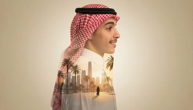 Saudi Man Profile with Riyadh City Double Exposure