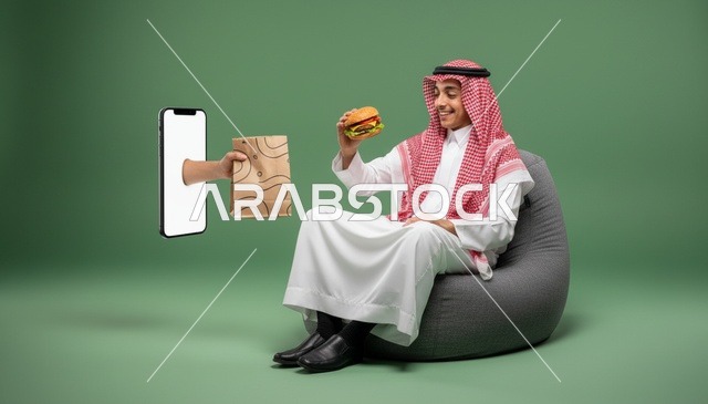 رجل سعودي يطلب برجر عبر تطبيق الهاتف