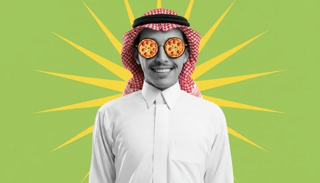 Saudi Man Wearing Pizza Sunglasses Pop Art Style