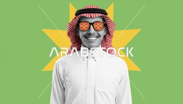 رجل سعودي يرتدي نظارات بيتزا بأسلوب فن البوب