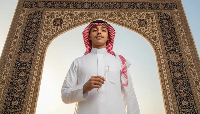 شاب سعودي بالزي التقليدي والمسواك