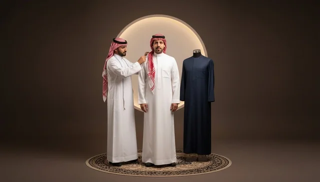 Saudi Men in Traditional Thobe and Shemagh Studio