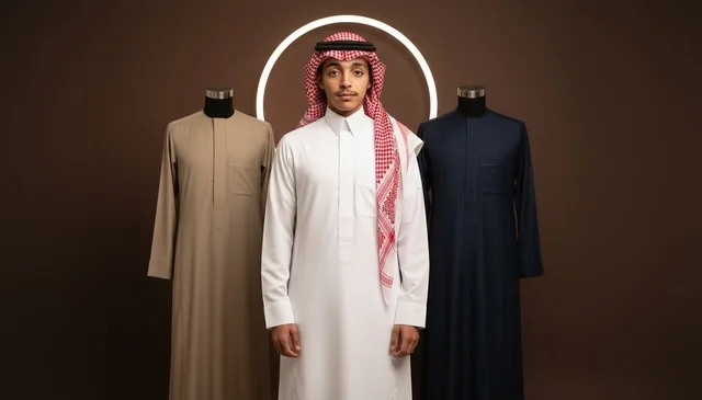Saudi Man in Traditional Thobe and Fashion Mannequins