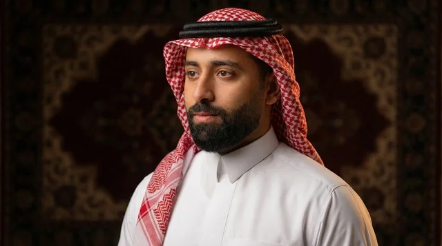 Saudi Man in Traditional Shemagh and Thobe Portrait